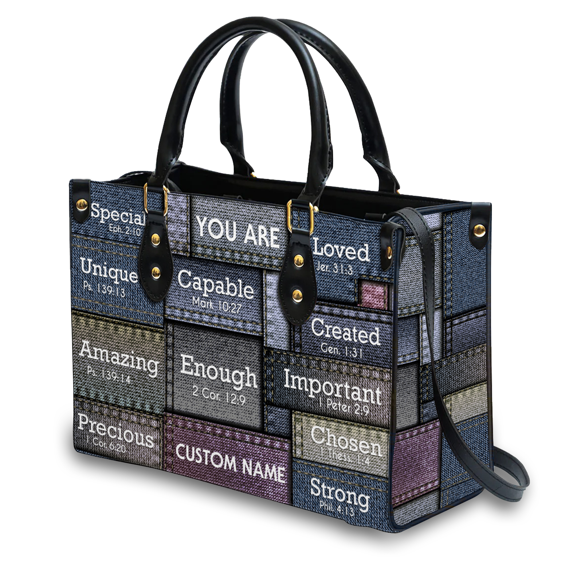 Colored Jean Texture Inspirational You Are Custom Leather Handbag - Personalized Custom Leather Bag