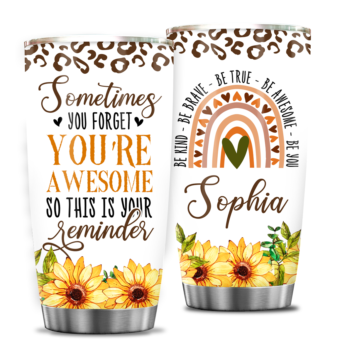 Inspirational Gifts Vintage Cheetah Sunflower Rainbow You're Awesome Custom Tumbler Gifts - Personalized Stainless Steel Tumbler