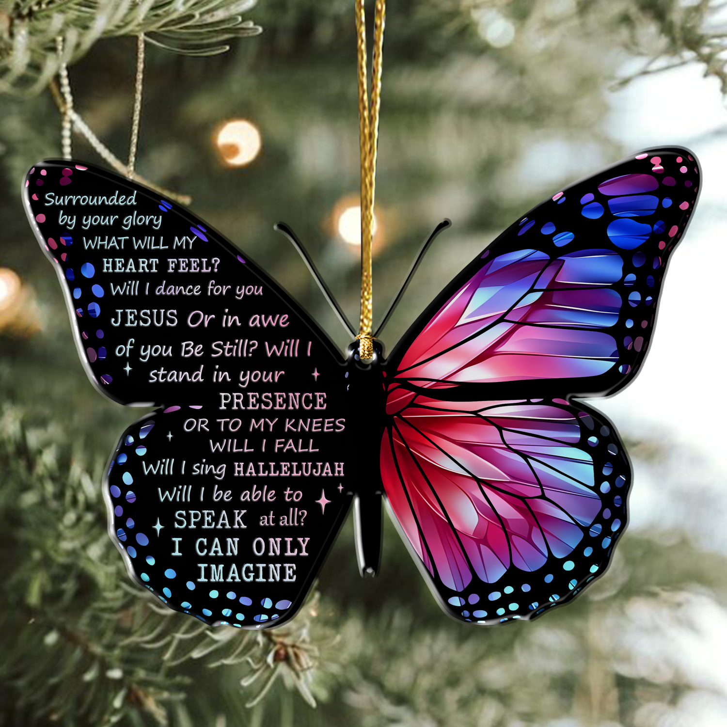Pink Blue Monarch Butterfly Surrounded By Your Glory Christian Ornament Gift Christmas Ornament Car Hanging