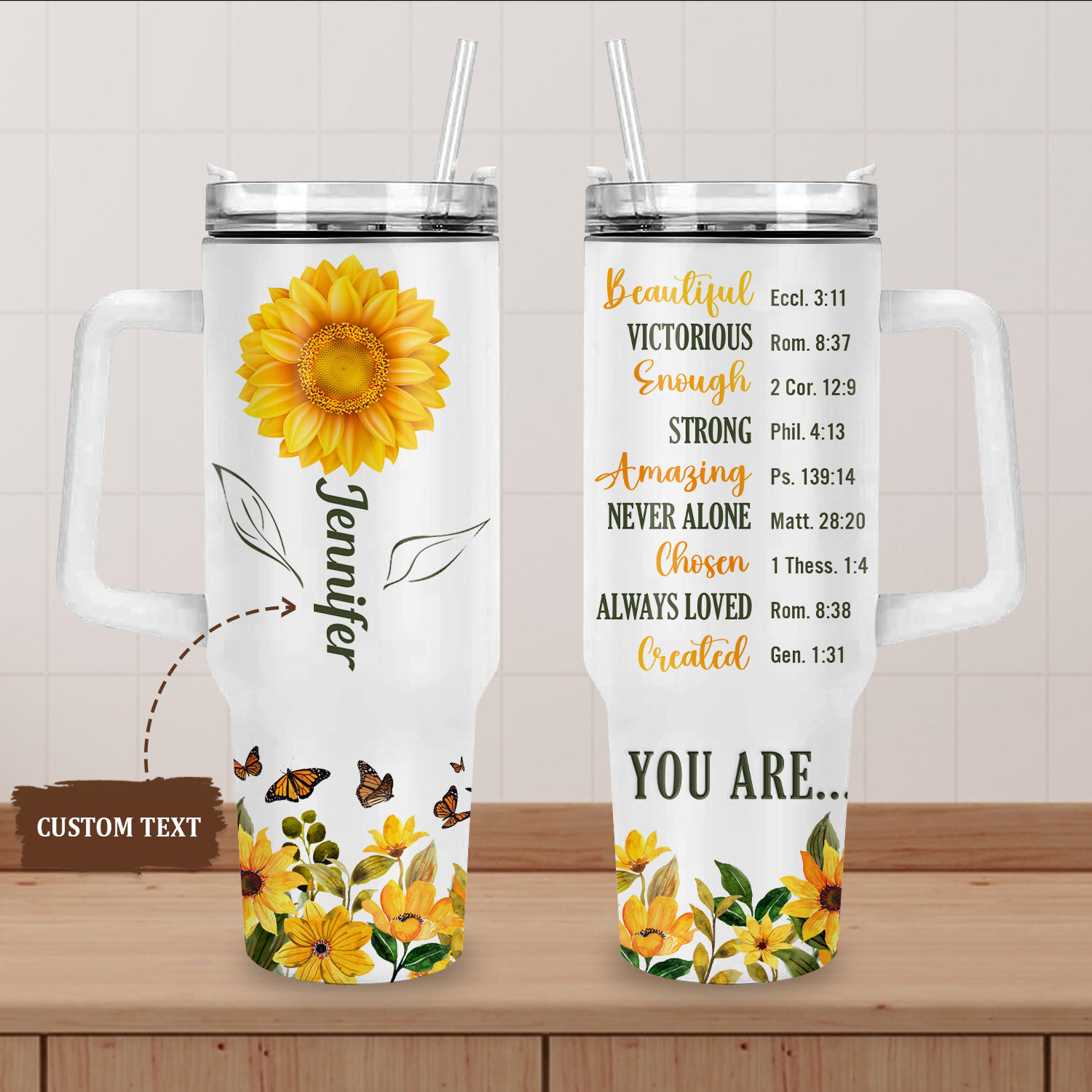 Sunflower Butterfly Inspirational You Are Tumbler 40 Oz Custom Gift - Personalized Stainless Steel Tumbler