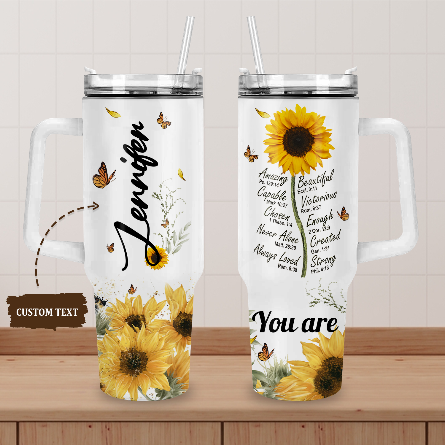 Sunflower You Are - 40 Oz Tumbler With Handle - Personalized Stainless Steel Tumbler