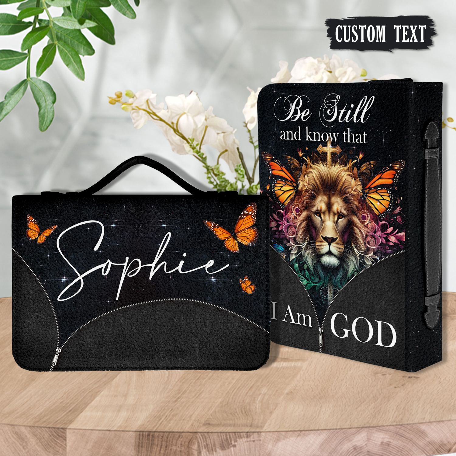 Lion Cross Butterfly Be Still Christian Personalized Bible Cover