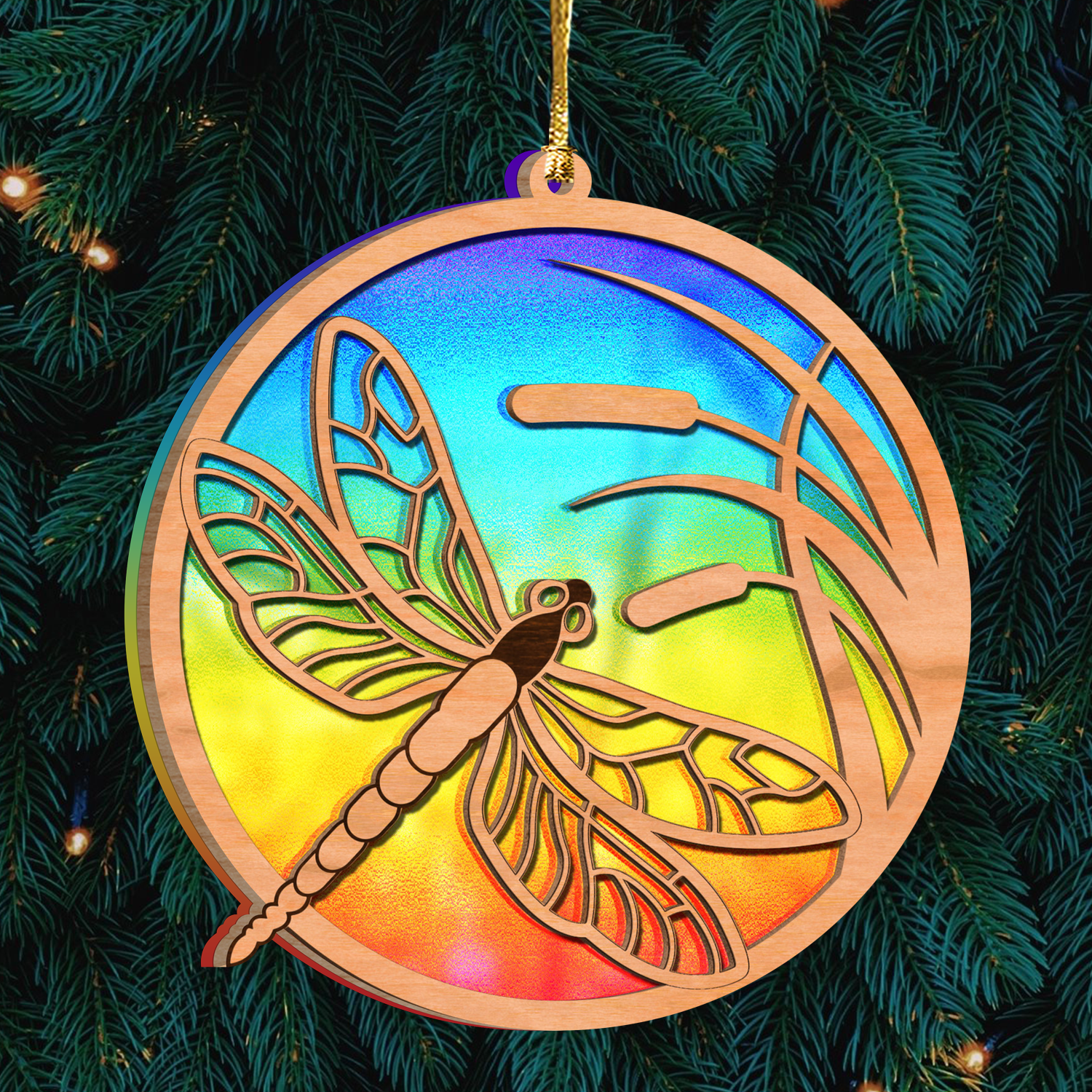 Rainbow Dragonfly Suncatcher Stained Glass Pattern Two Layers Ornament Christmas Ornament Car Hanging