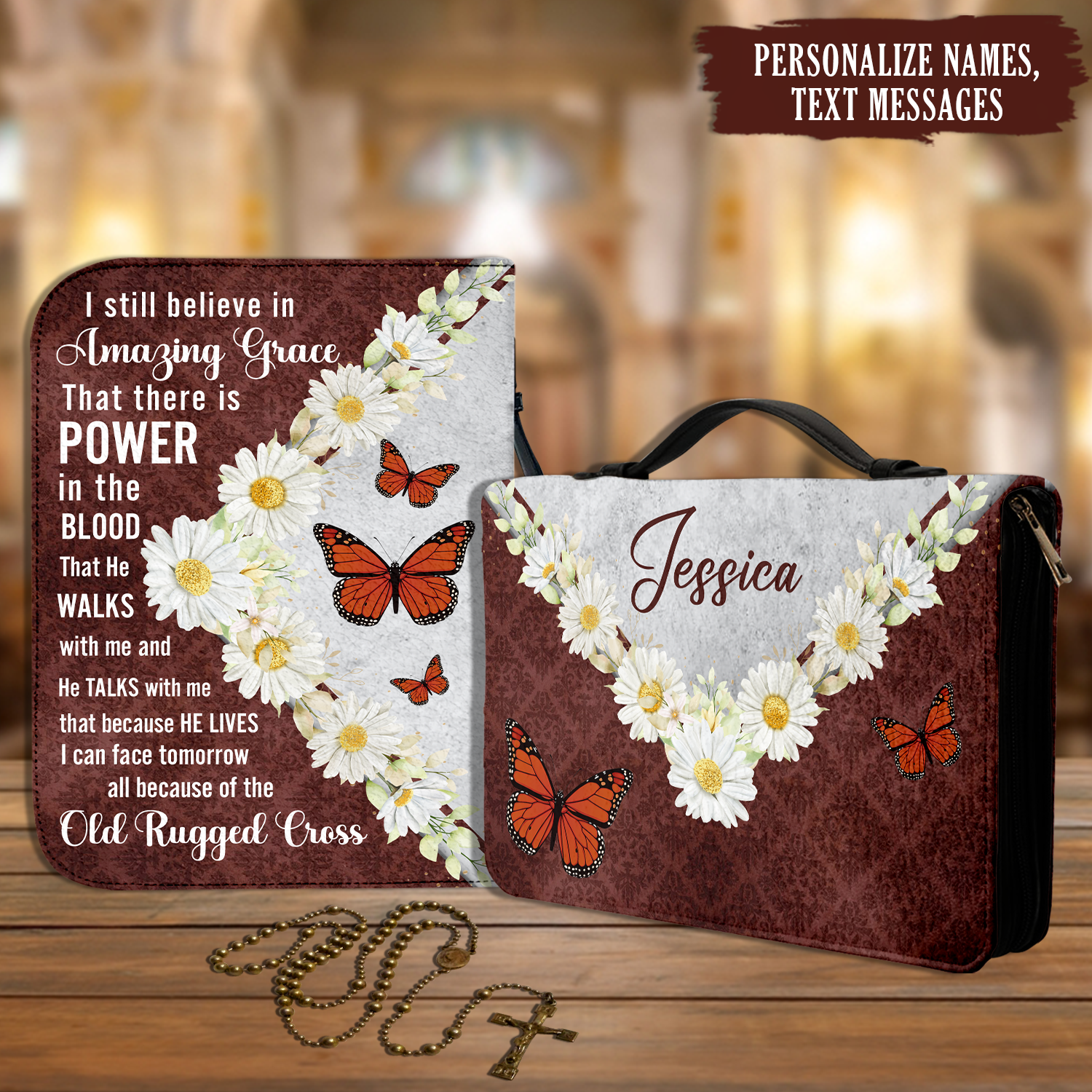 Daisy Butterfly Amazing Grace Christian Personalized Bible Cover