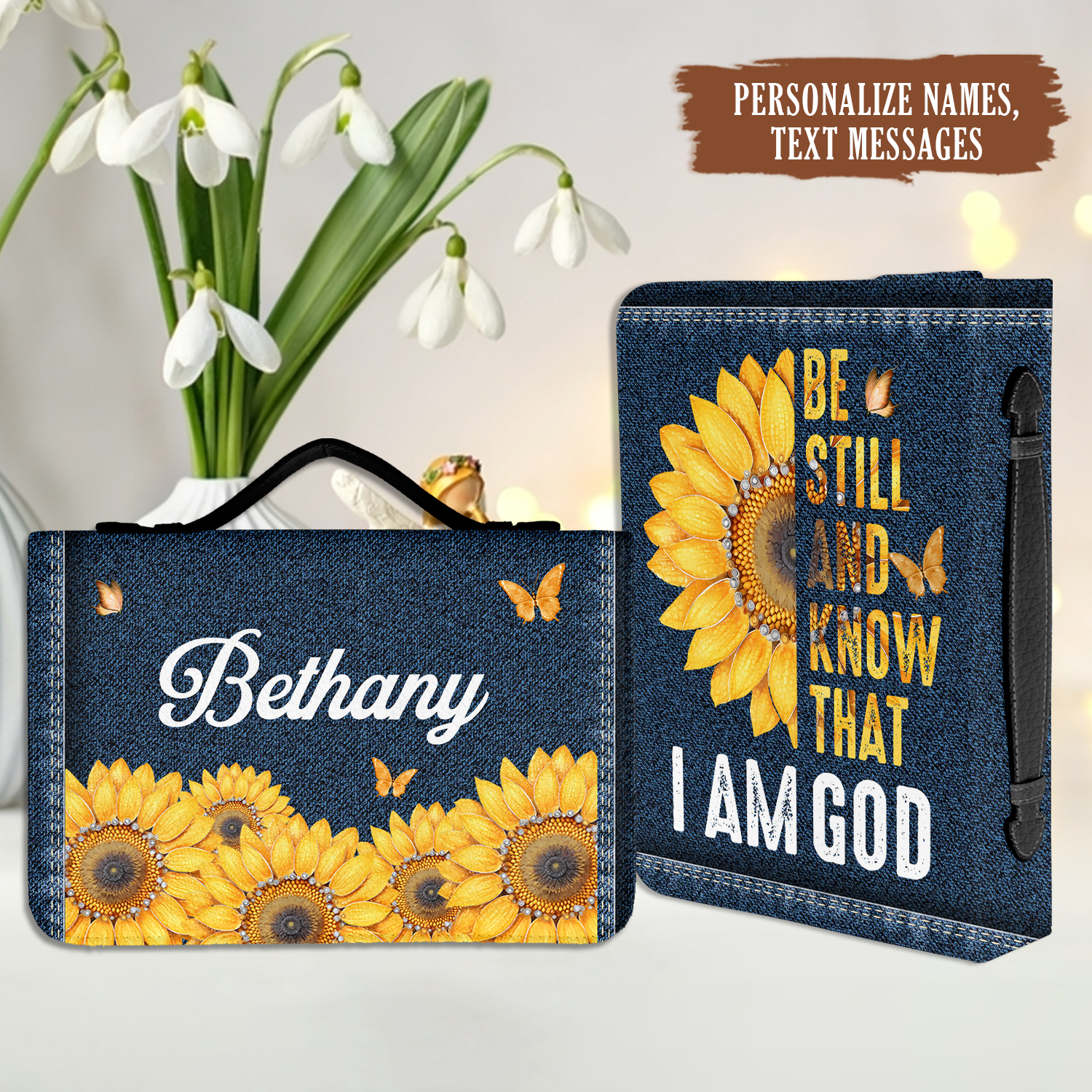 Sunflower Be Still Christian Personalized Bible Cover