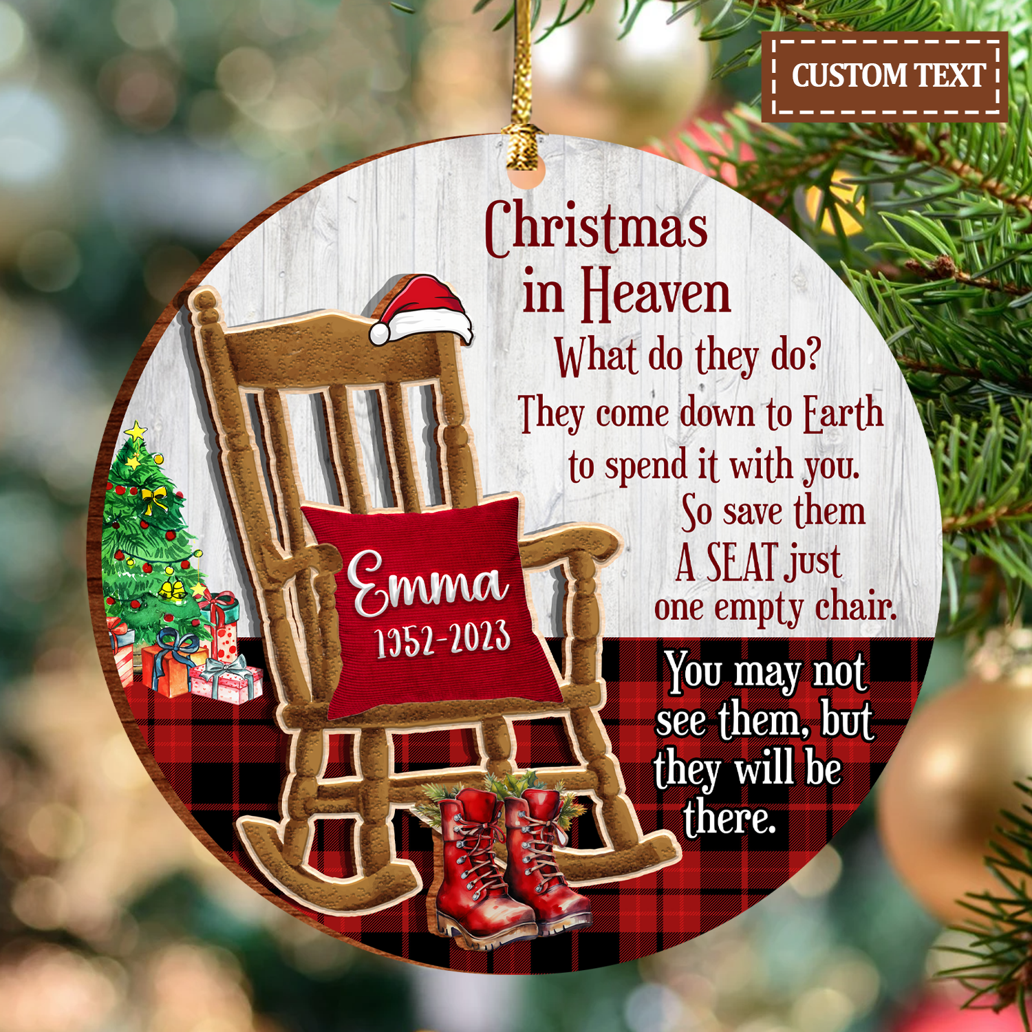 Christmas In Heaven Rocking Chair Custom Ornament 2 Layers Christmas Car Hanging Wooden Ornament