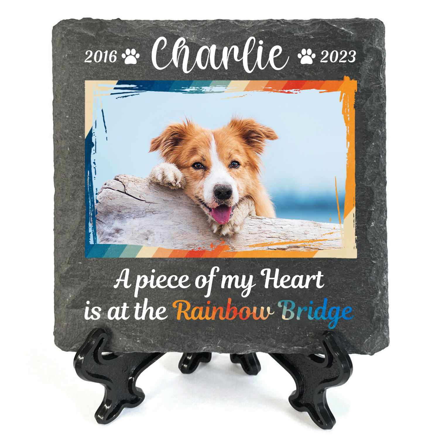 Vintage Frame Pet Photo A Piece Of My Heart Custom Dog Memorial Stone, Pet Memorial Gifts - Personalized Custom Memorial Tombstone