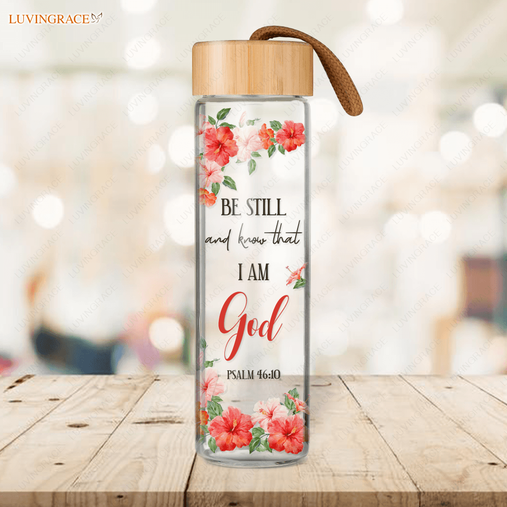 Be Still And Know Glass Water Bottle With Bamboo Lid Tumbler