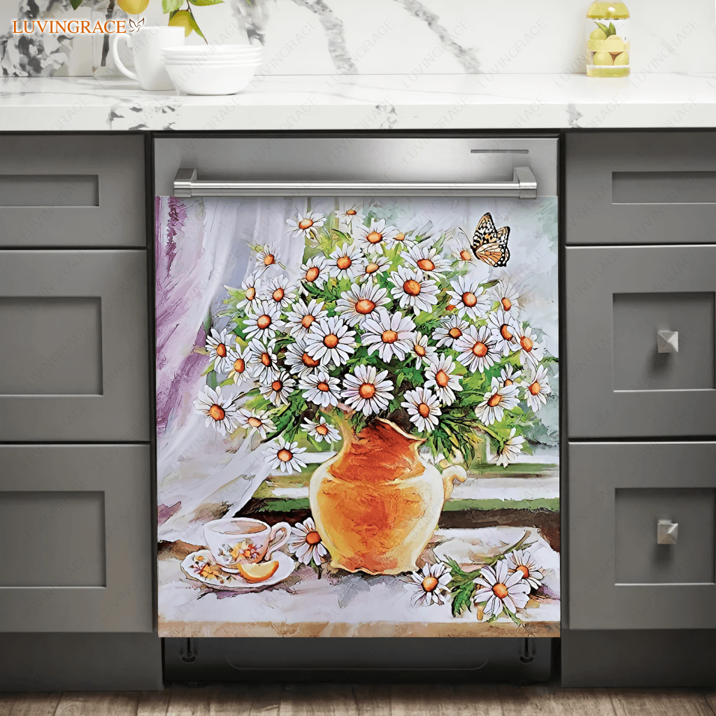Beautiful Daisy Dishwasher Magnet Cover