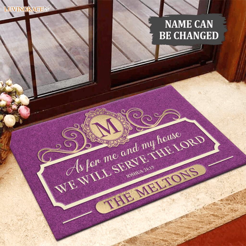 Bible Verse We Will Serve The Lord Personalized Purple Doormat