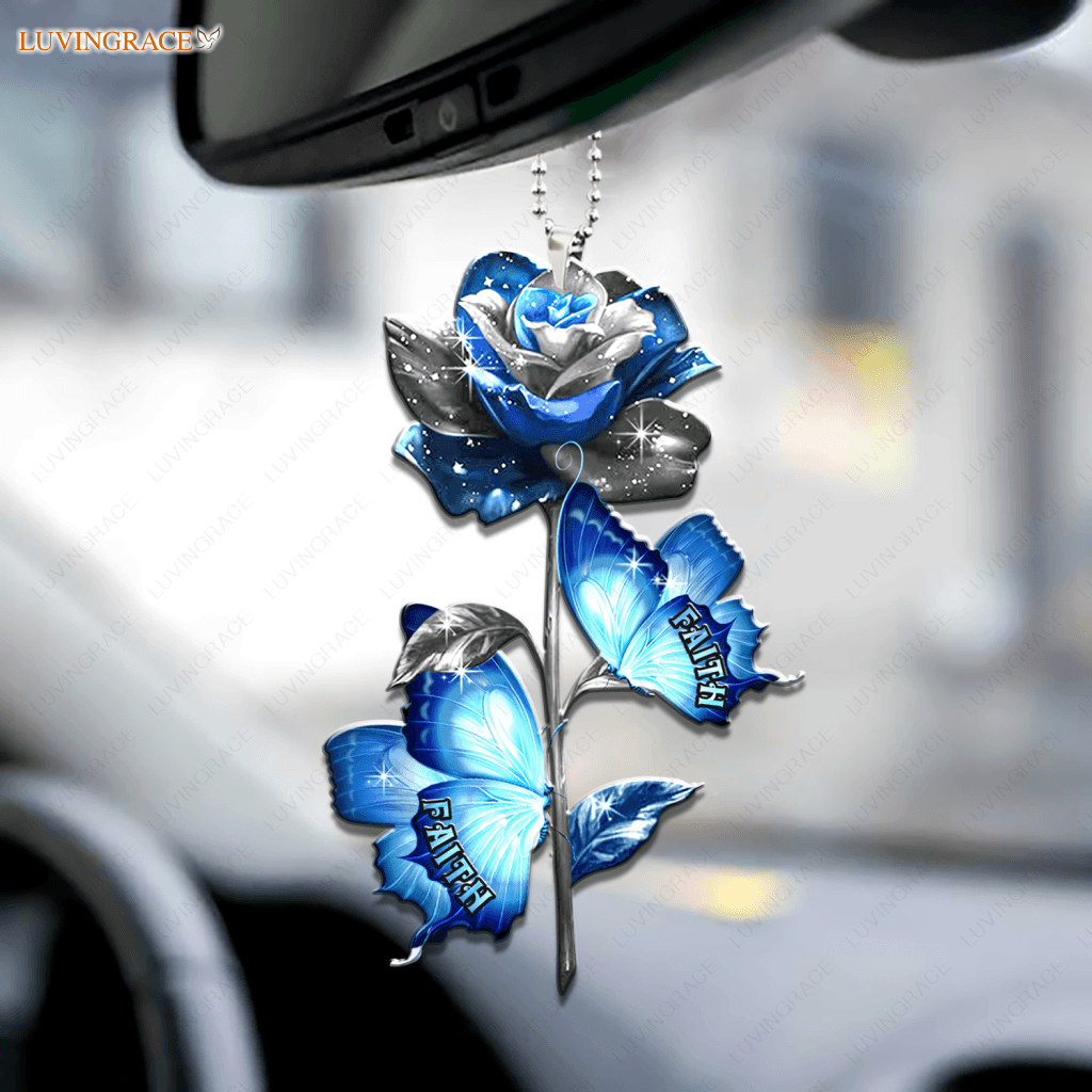 Blue Rose And Butterfly Faith Hope Love Ornament