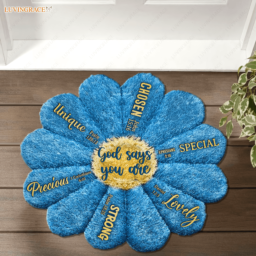 Blue Sunflower God Says You Are Fluffy Shaped Luxurious Doormat