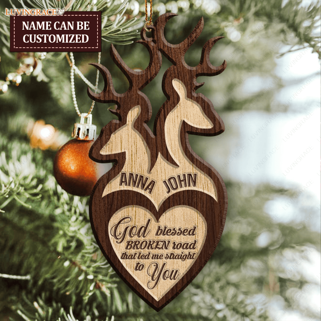 Buck And Doe God Blessed Personalized Wood Engraved Ornaments Wooden Ornament