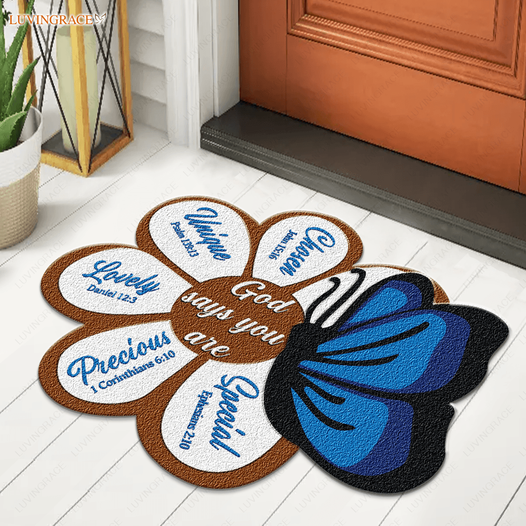 Butterfly And Flower God Says You Are Shaped Doormat