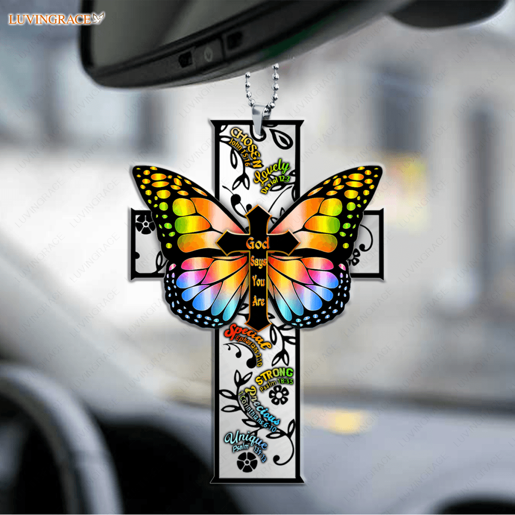 Butterfly Cross God Says You Are Rainbow Christian Ornament