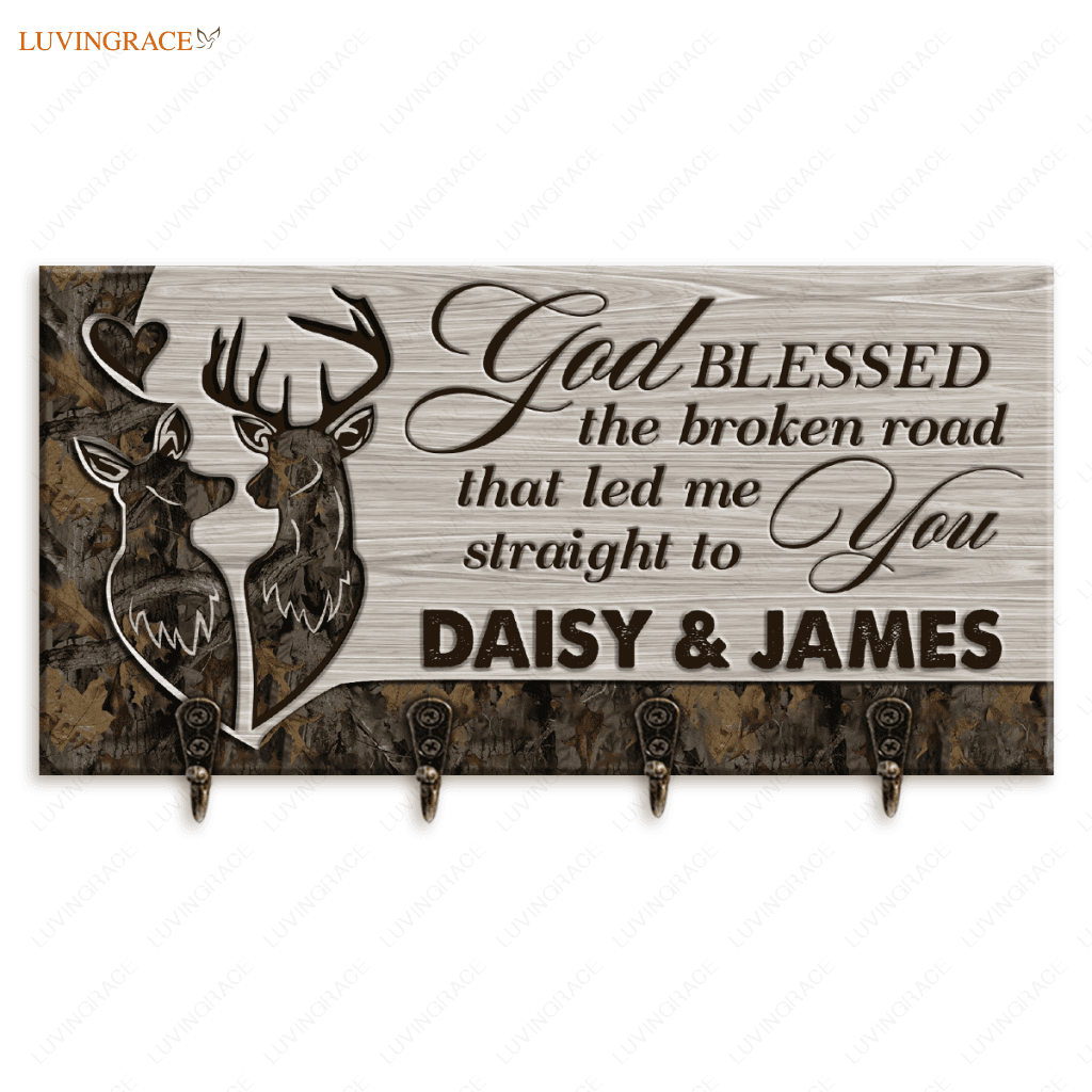 Camo Buck And Doe God Blessed Personalized Key Hanger