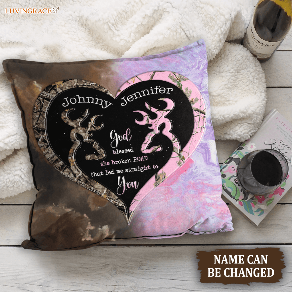 Camo Heart Buck And Doe Personalized Pillow