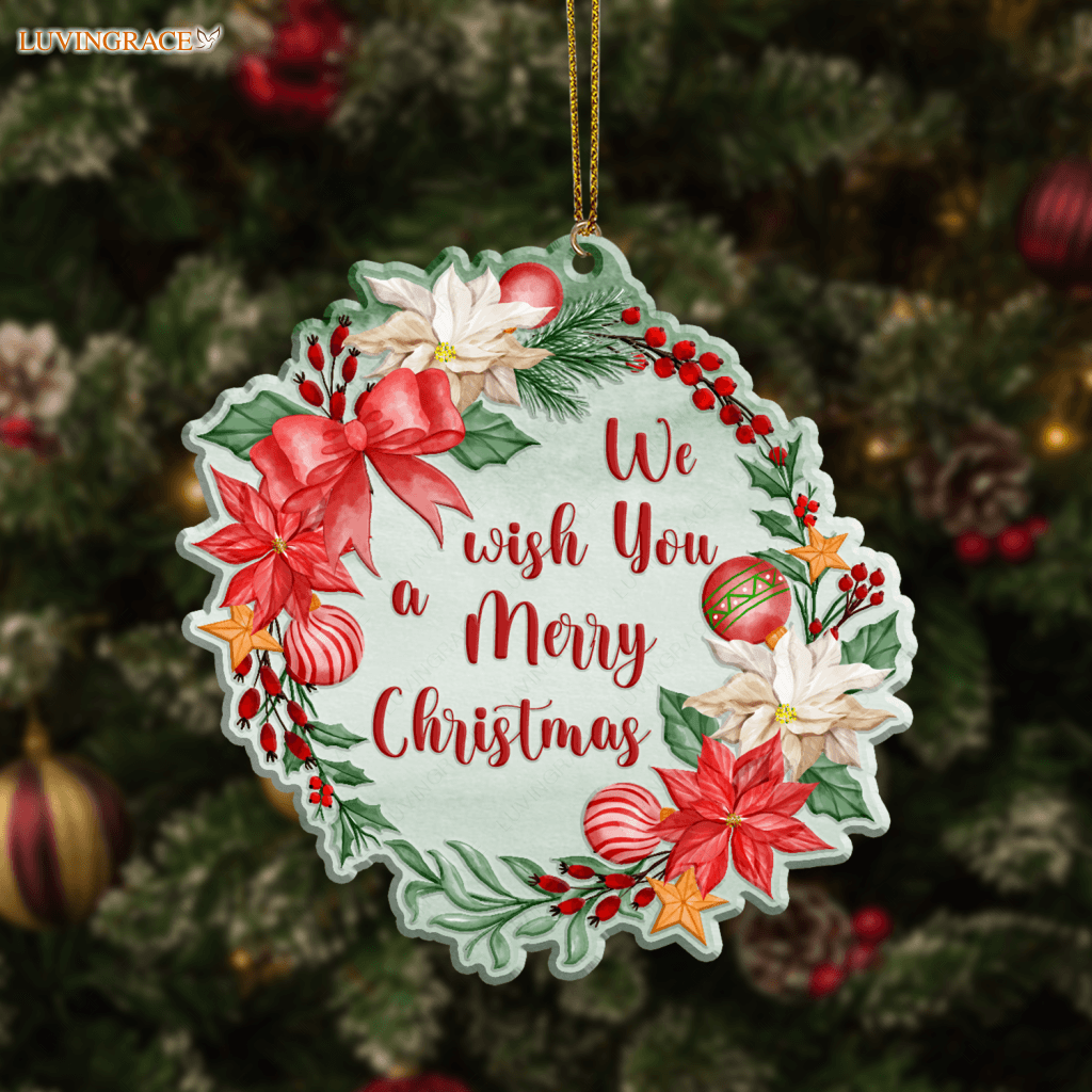 Christmas Floral Wish You A Merry Ornament Ceramic