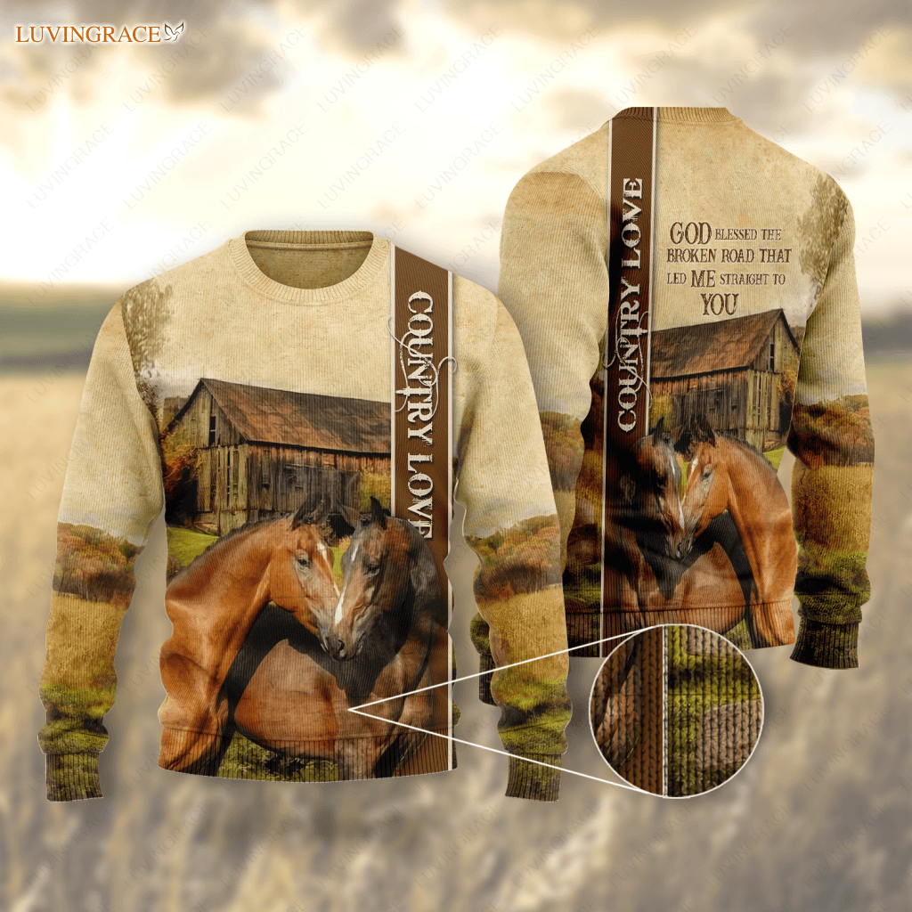 Country Love Horse Couple God Blessed Wool Sweatshirt