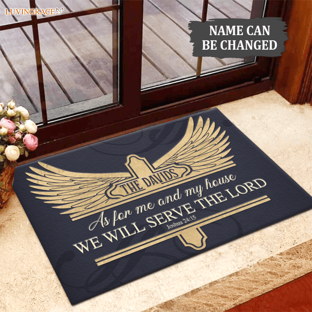 Cross With Wings Monogram Serve The Lord Personalized Doormat