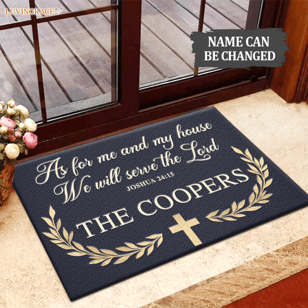 Cross Wreath Serve The Lord Personalized Doormat