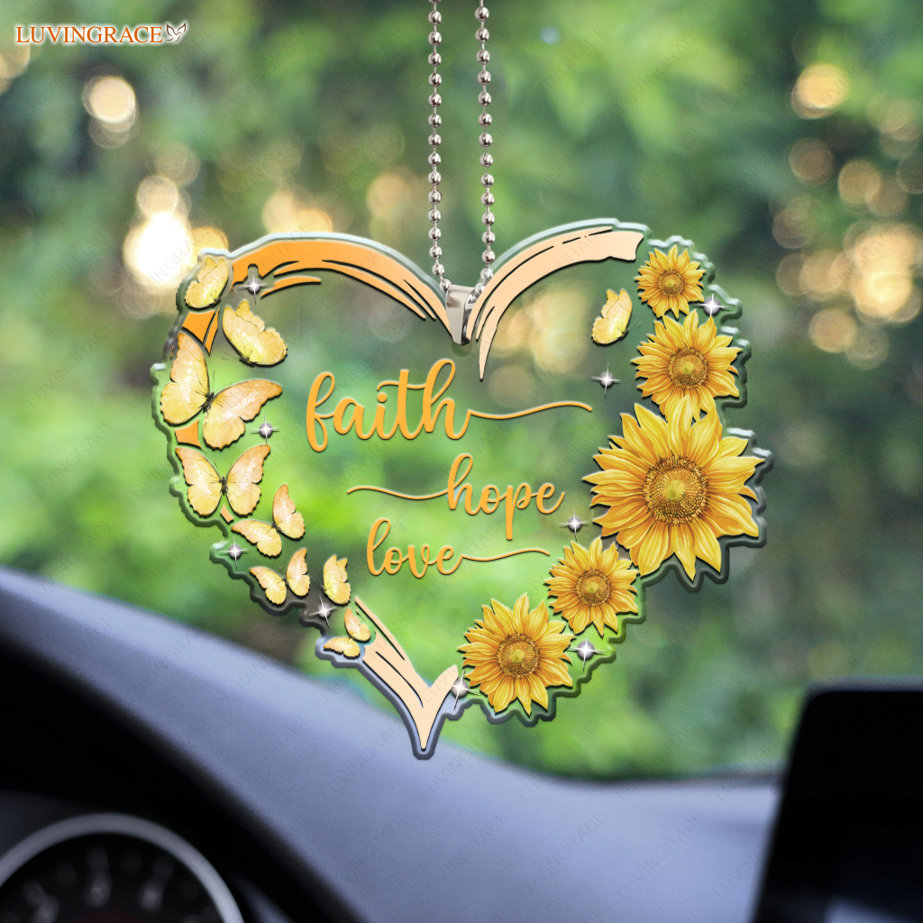 Faith Hope Love Butterflies Sunflower Heart Ornament