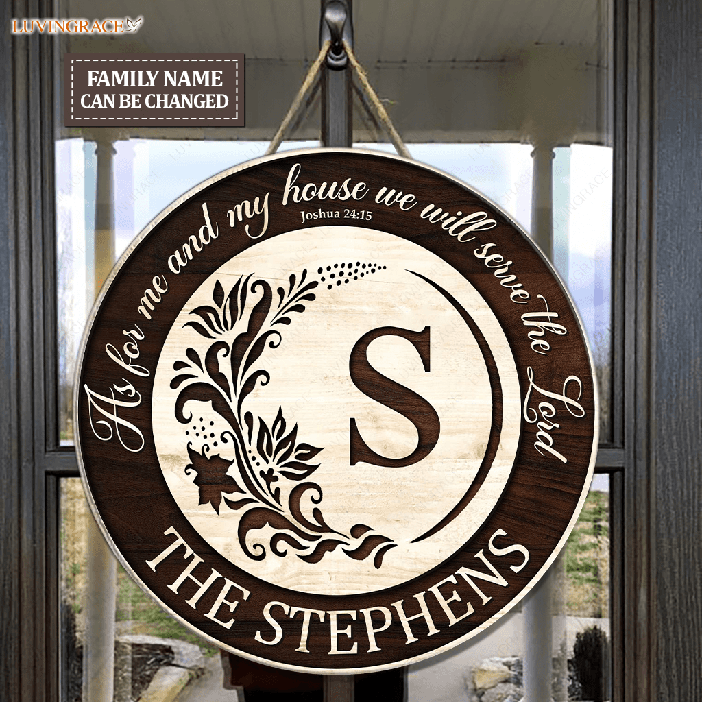 Floral Personalized Family Name Circle Sign Wood