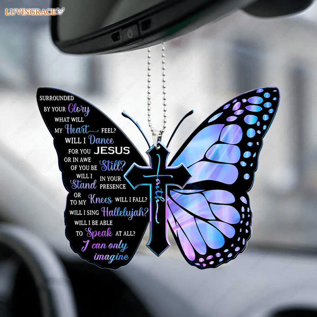 Hologram Butterfly Cross Faith Imagine Ornament
