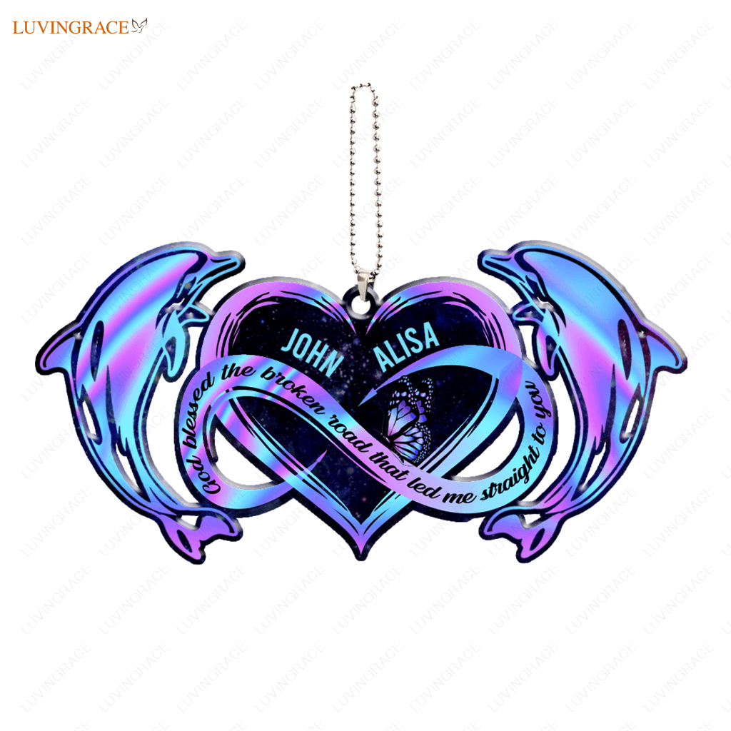 Hologram Dolphin And Infinity Heart God Blessed Personalized Ornament
