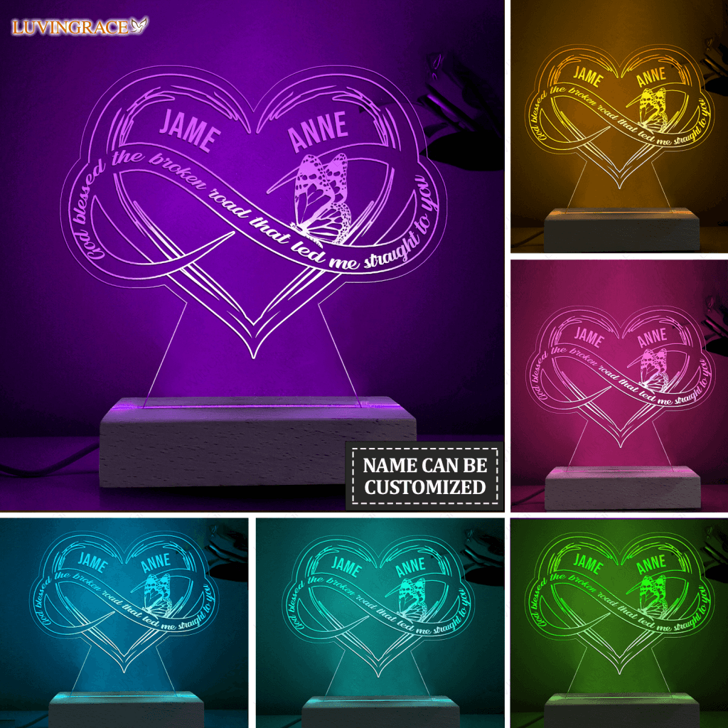 Infinity Heart God Blessed Personalized Acrylic Seven Colors Night Light