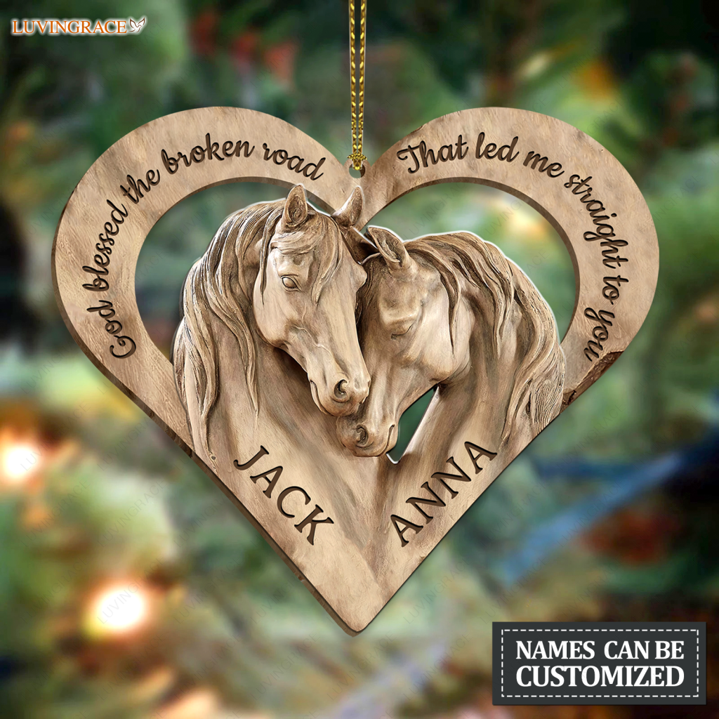 Loving Horses God Blessed Personalized Wooden Ornament