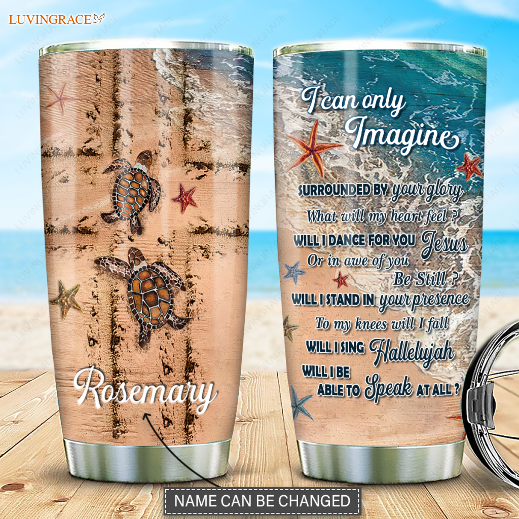 Personalized Beach With Cross Symbol Will I Stand In Your Presence Turtle Tumbler