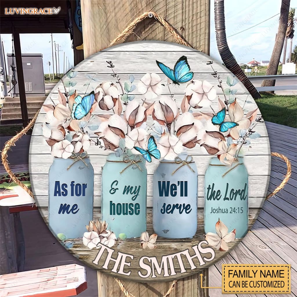 Personalized Cotton Flower Serve The Lord Wood Circle Sign