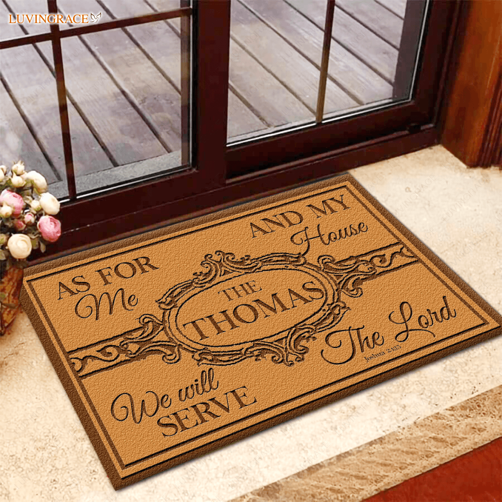 Personalized Family Name As For Me And My House We Will Serve The Lord Doormat