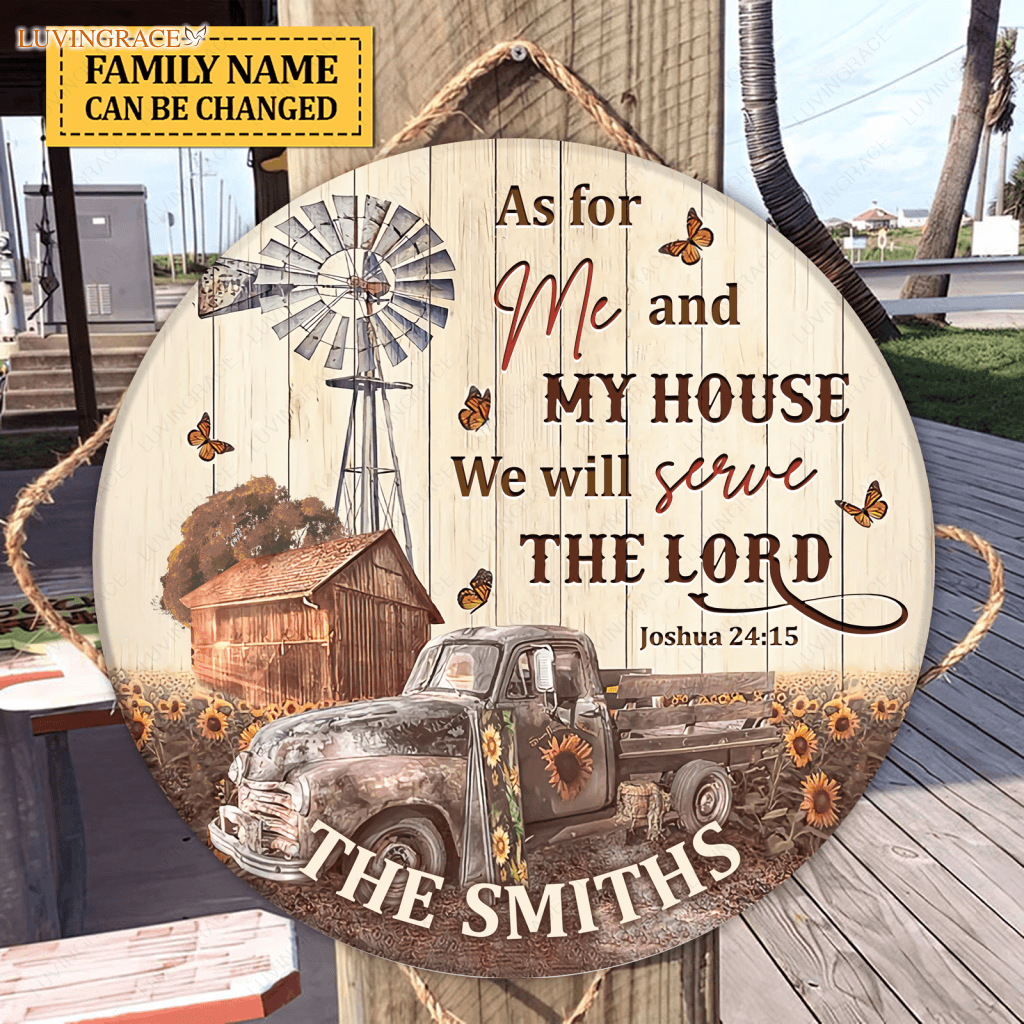 Personalized Farm House And Sunflower Field Wood Circle Sign
