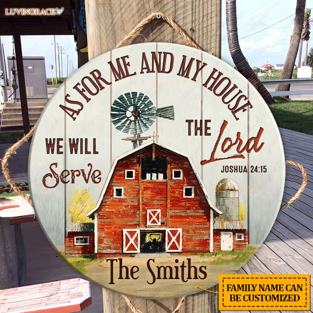 Personalized Farmer Family Serve The Lord Wood Circle Sign