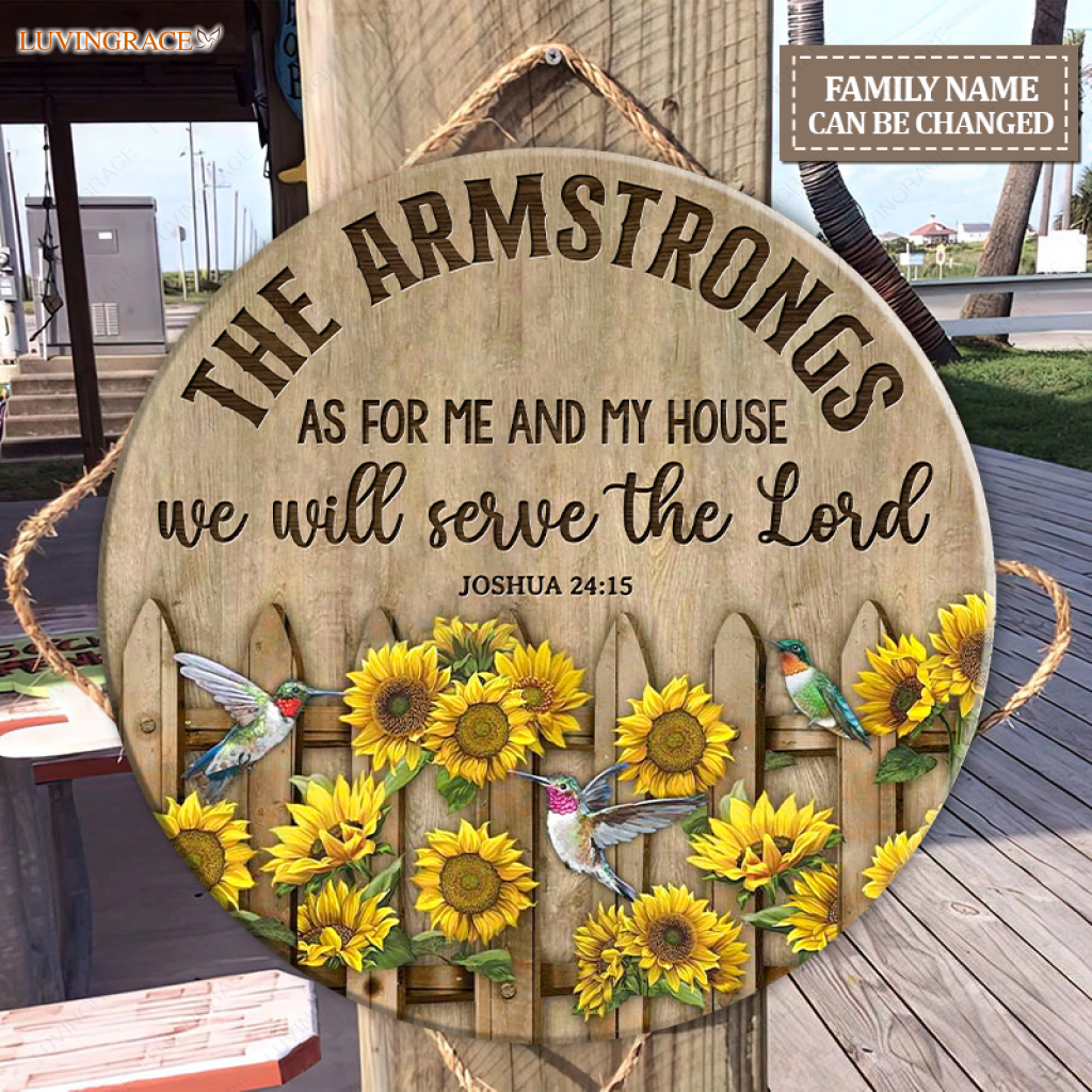 Personalized Hummingbird Sunflower Fence Wood Circle Sign