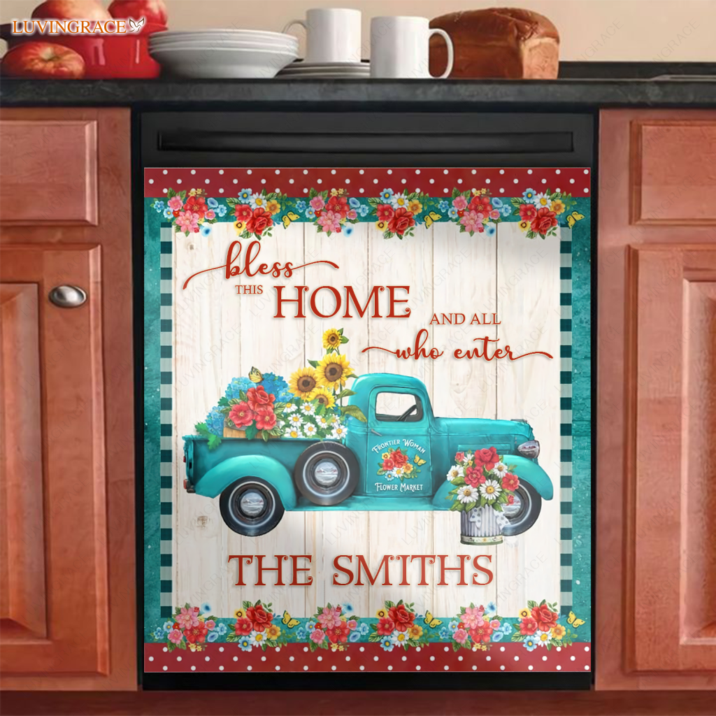 Personalized Kitchen Dishwasher Magnet Cover Frontier Farmhouse Truck