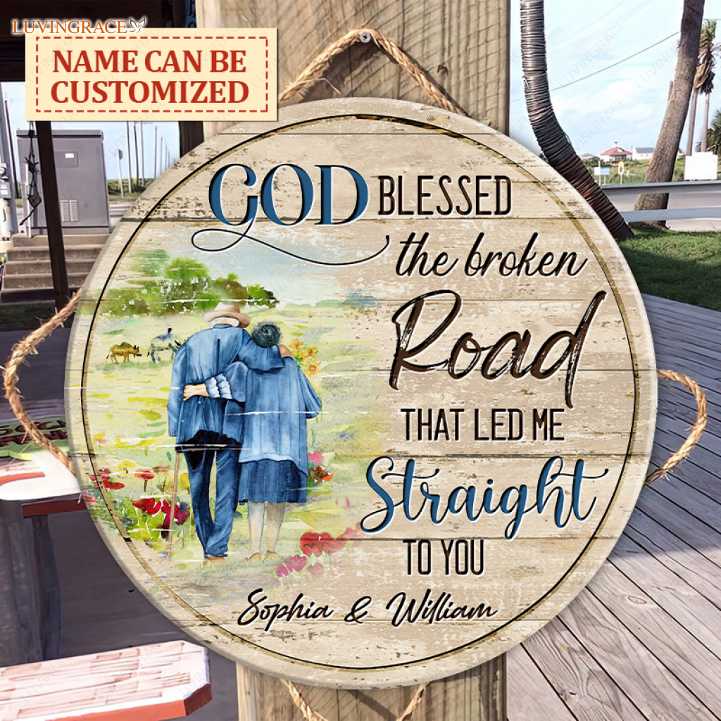 Personalized Old Couple Blessed By God Wood Circle Sign Tumbler