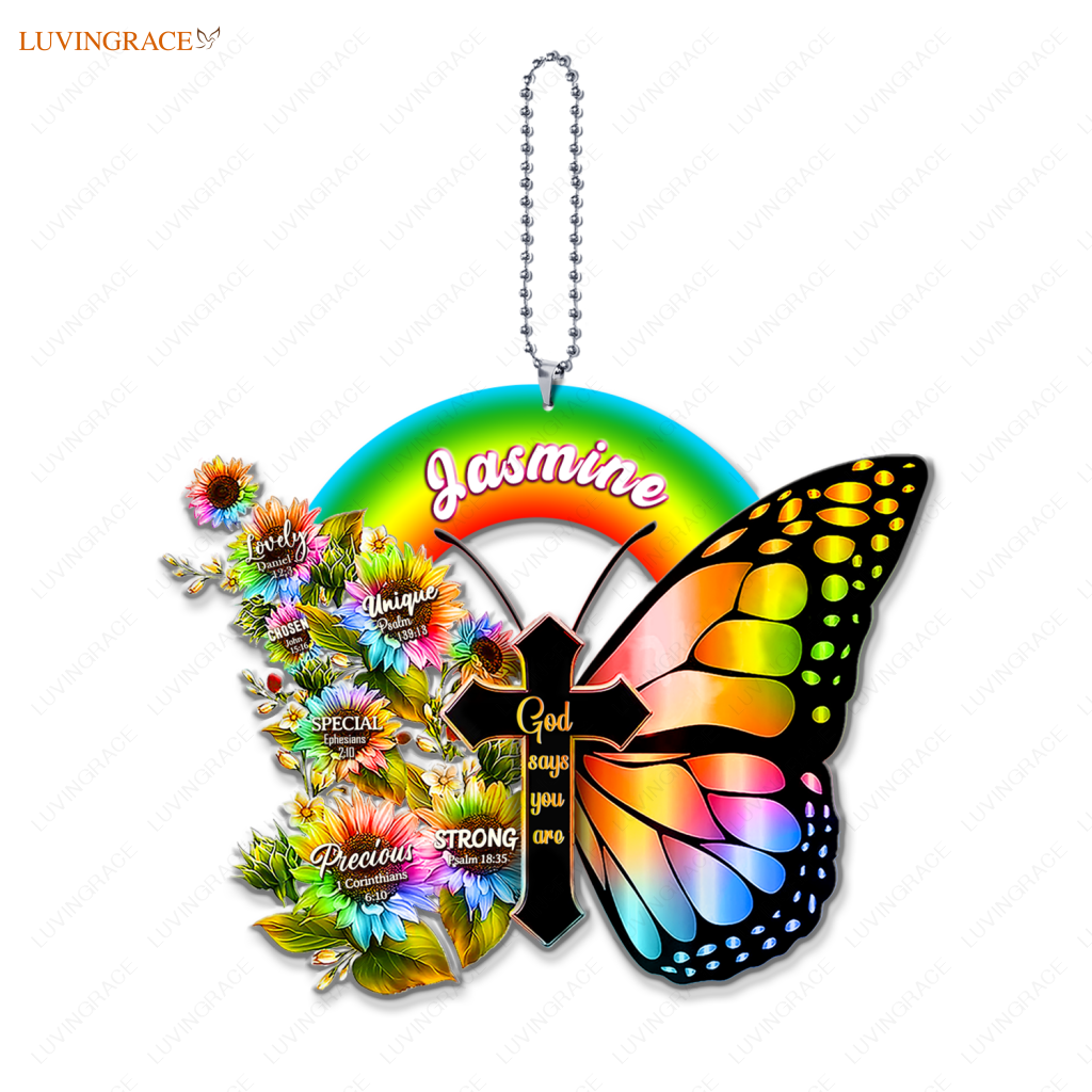 Personalized Rainbow Cross Butterfly God Says You Are Ornament