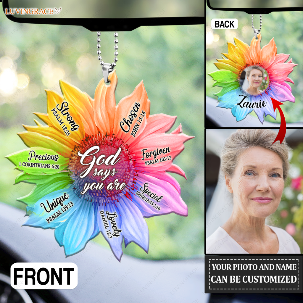 Personalized Rainbow Sunflower God Says You Are Two Sided Ornament