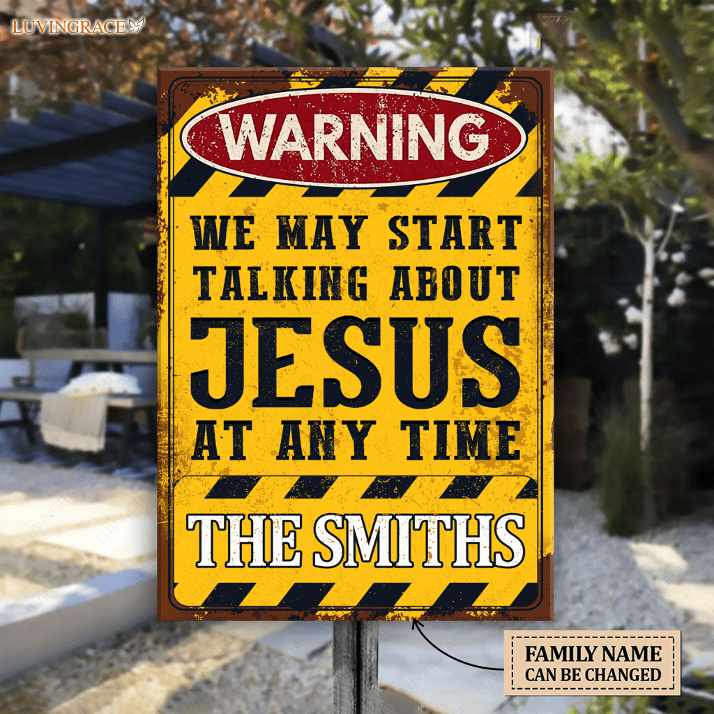 Personalized Talking About Jesus Yellow Black Metal Sign