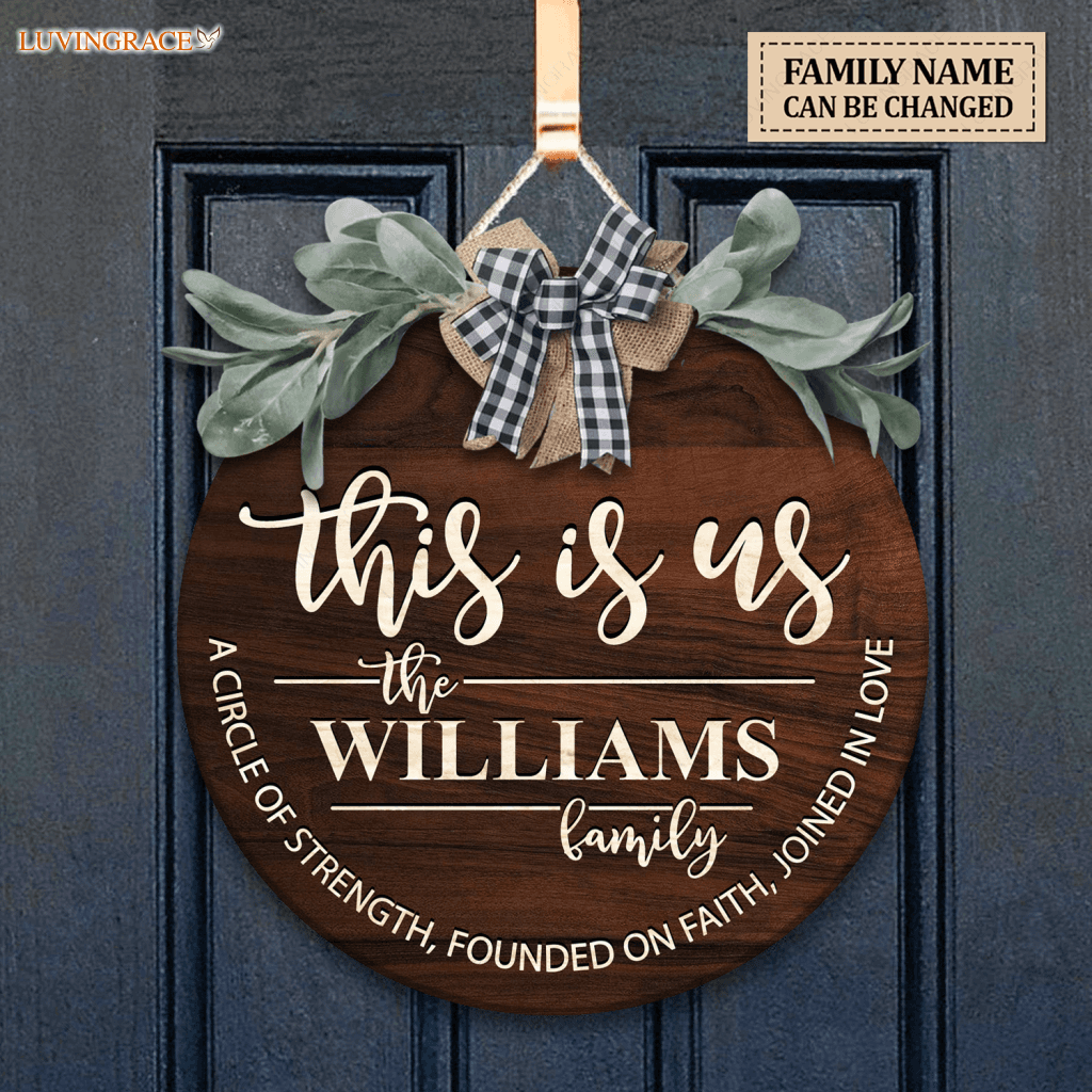 Personalized This Is Us Welcome Bow Door Hanger Wood Circle Sign