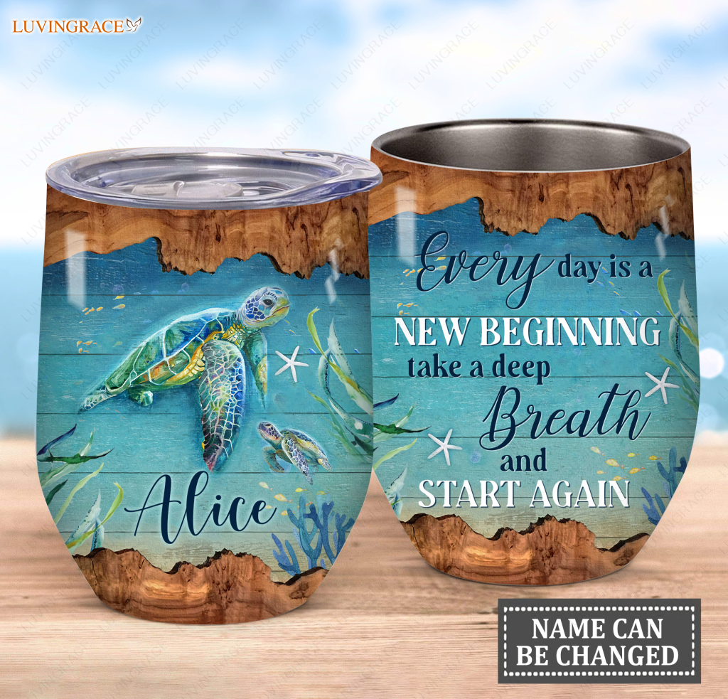 Personalized Turtle Takes A Deep Breath Wine Tumbler