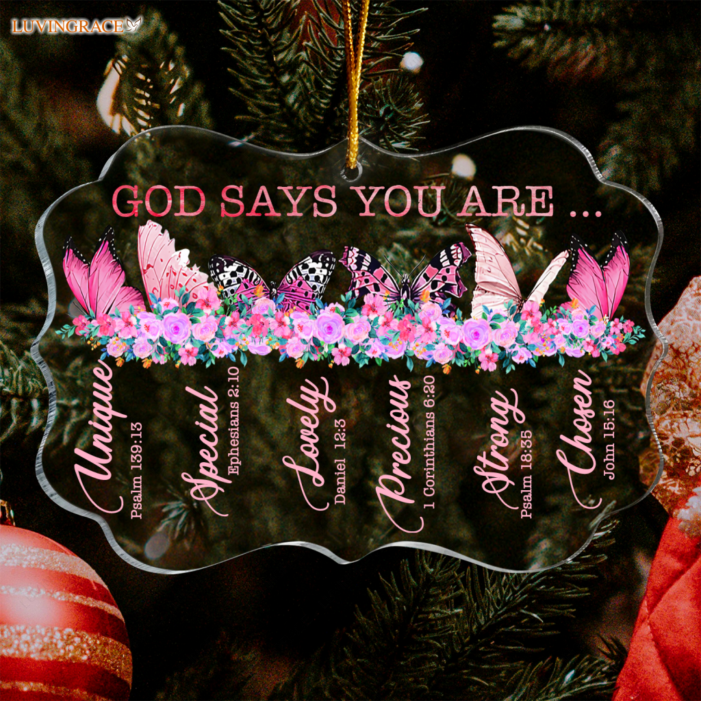 Pink Flowers And Butterflies God Says You Are Transparent Ornament