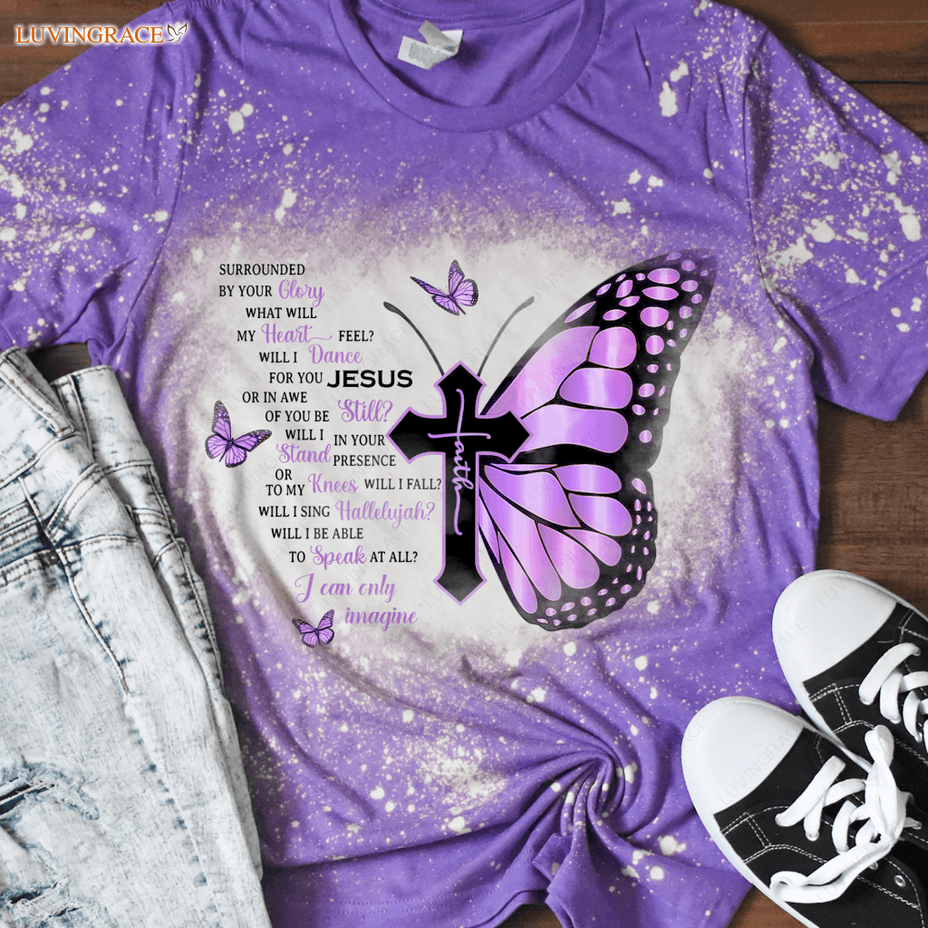 Purple Butterfly By Glory Bleached T-Shirt Shirt