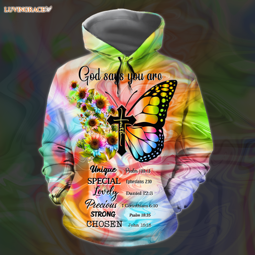 Rainbow Butterfly Cross God Says You Are Hoodie / S