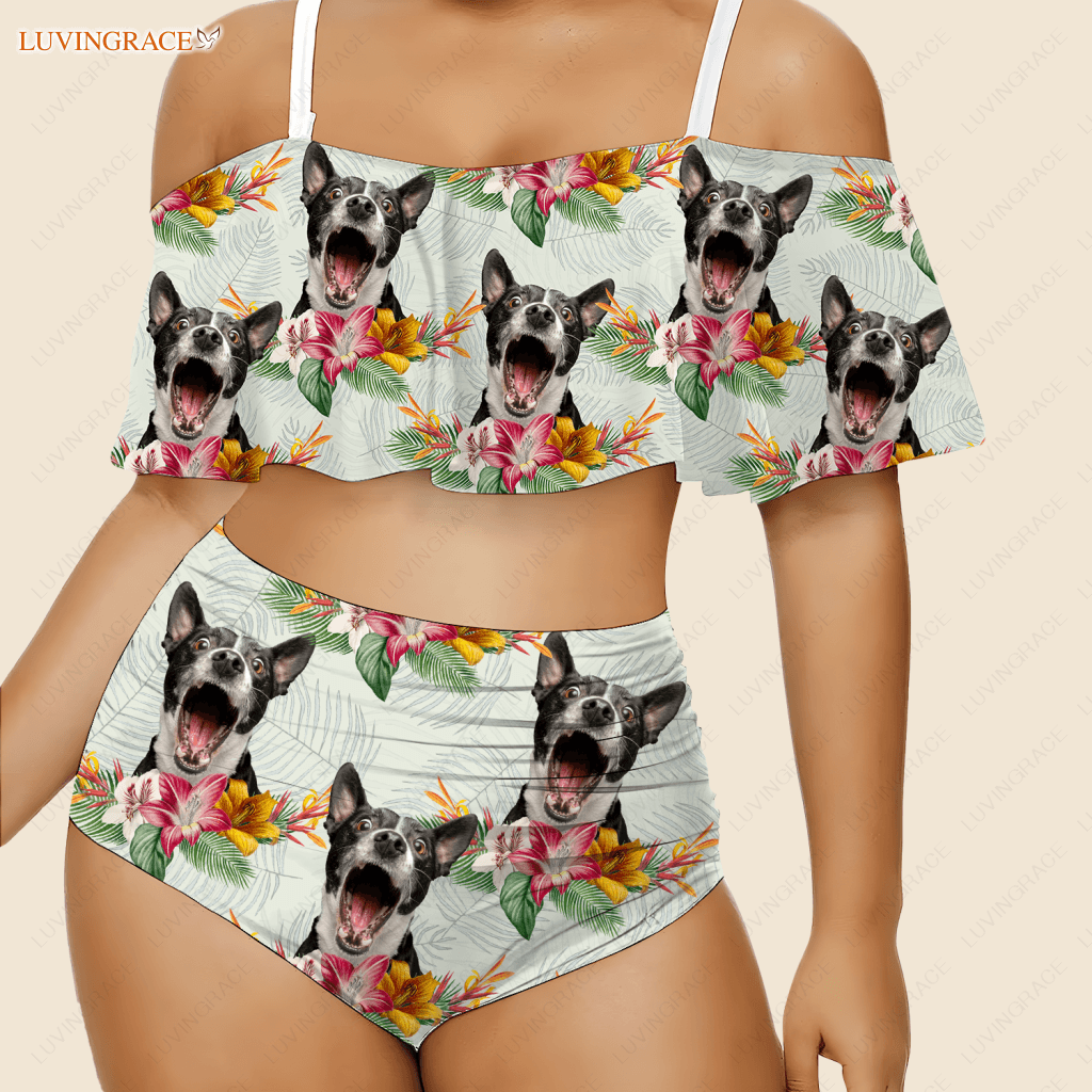Special Tropical Floral Pattern Custom Face Photo Bikini Swimsuit Swimsuits