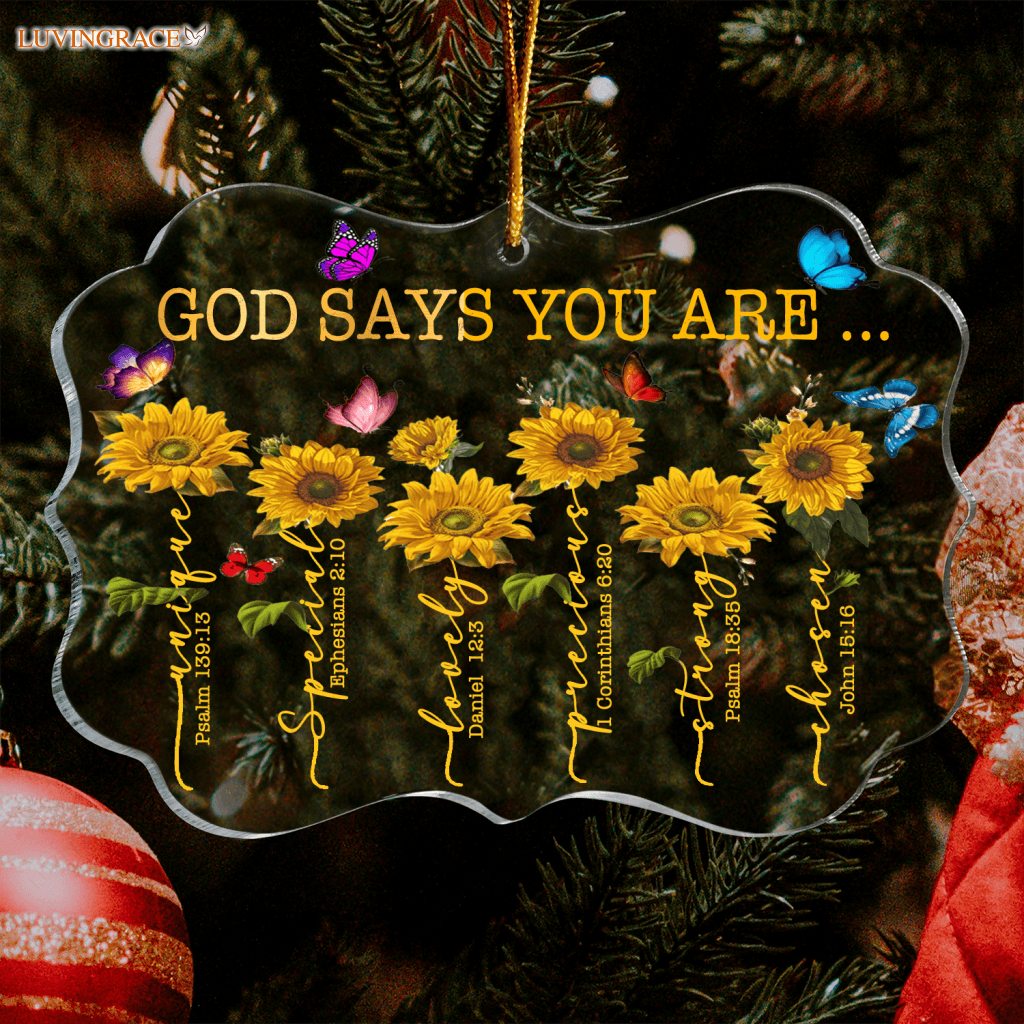 Sunflowers Colorful Butterfly God Says You Are Transparent Ornament