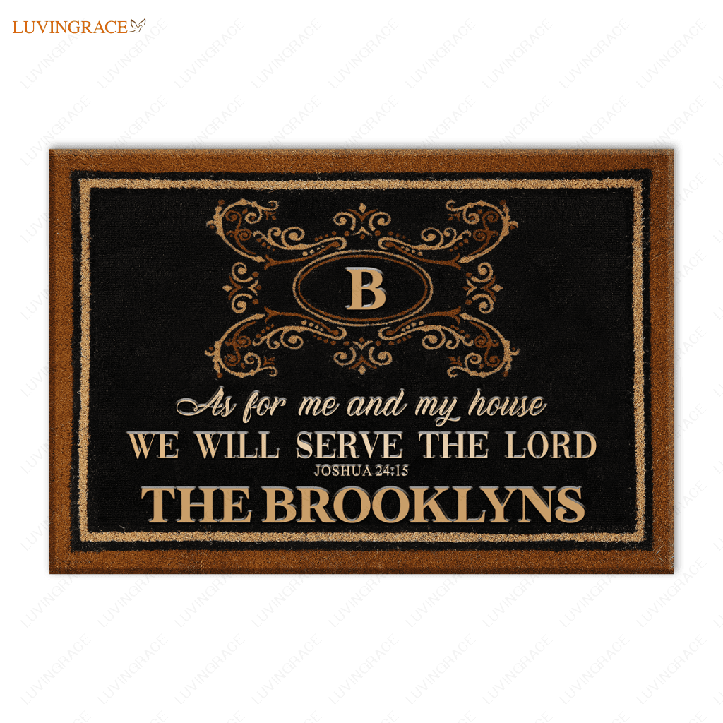 Tri-Color Monogram Initial Serve The Lord Personalized Doormat